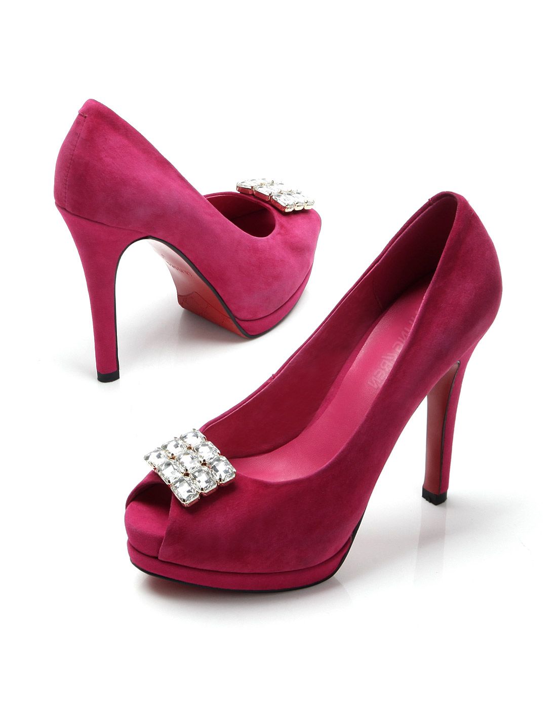 磨砂羊皮桃红色细高跟鱼嘴鞋