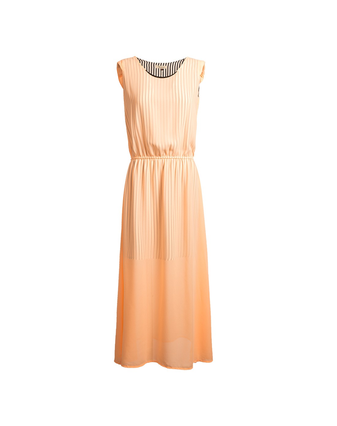 la babite 浅橘格纹图案无袖雪纺连衣裙