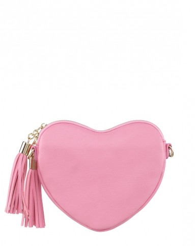 蜜桃粉色闪亮格力特流苏心形包