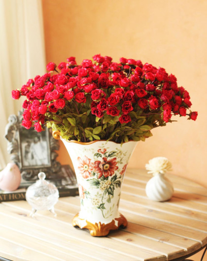 5束红色玫瑰配花瓶大型仿真花套装
