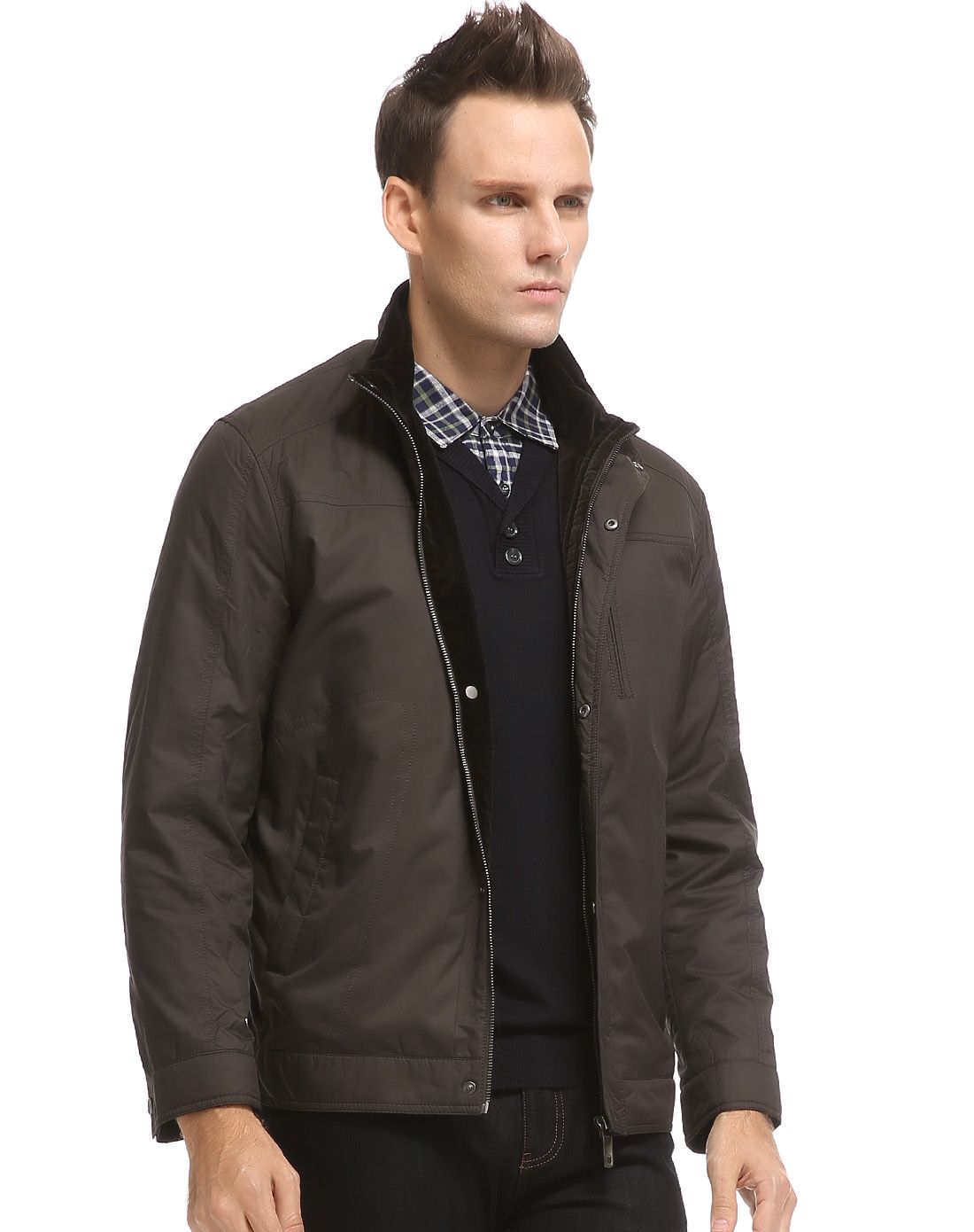 利奥纳多leonardo男装反季专场商务休闲拉链暗扣立领棉服ljk1133082