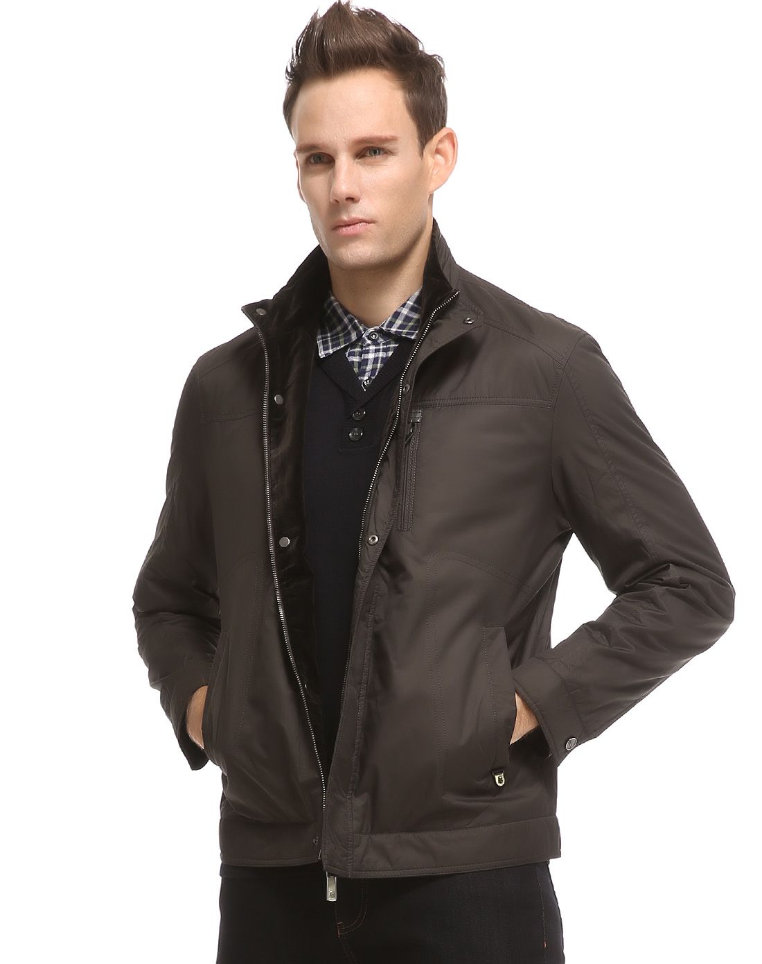 利奥纳多leonardo男装反季专场商务休闲拉链暗扣立领棉服ljk1133082