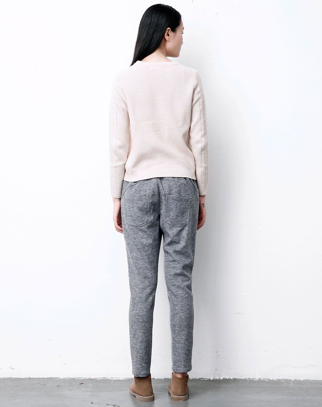 浅灰色羊毛呢休闲显瘦秋冬长裤