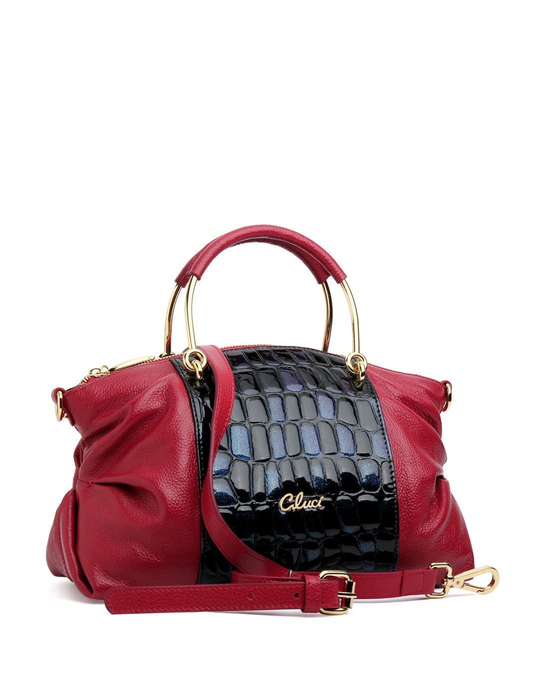 cluci男女包清仓特惠专场女士酒红色头层牛皮时尚百搭手提包c1420111