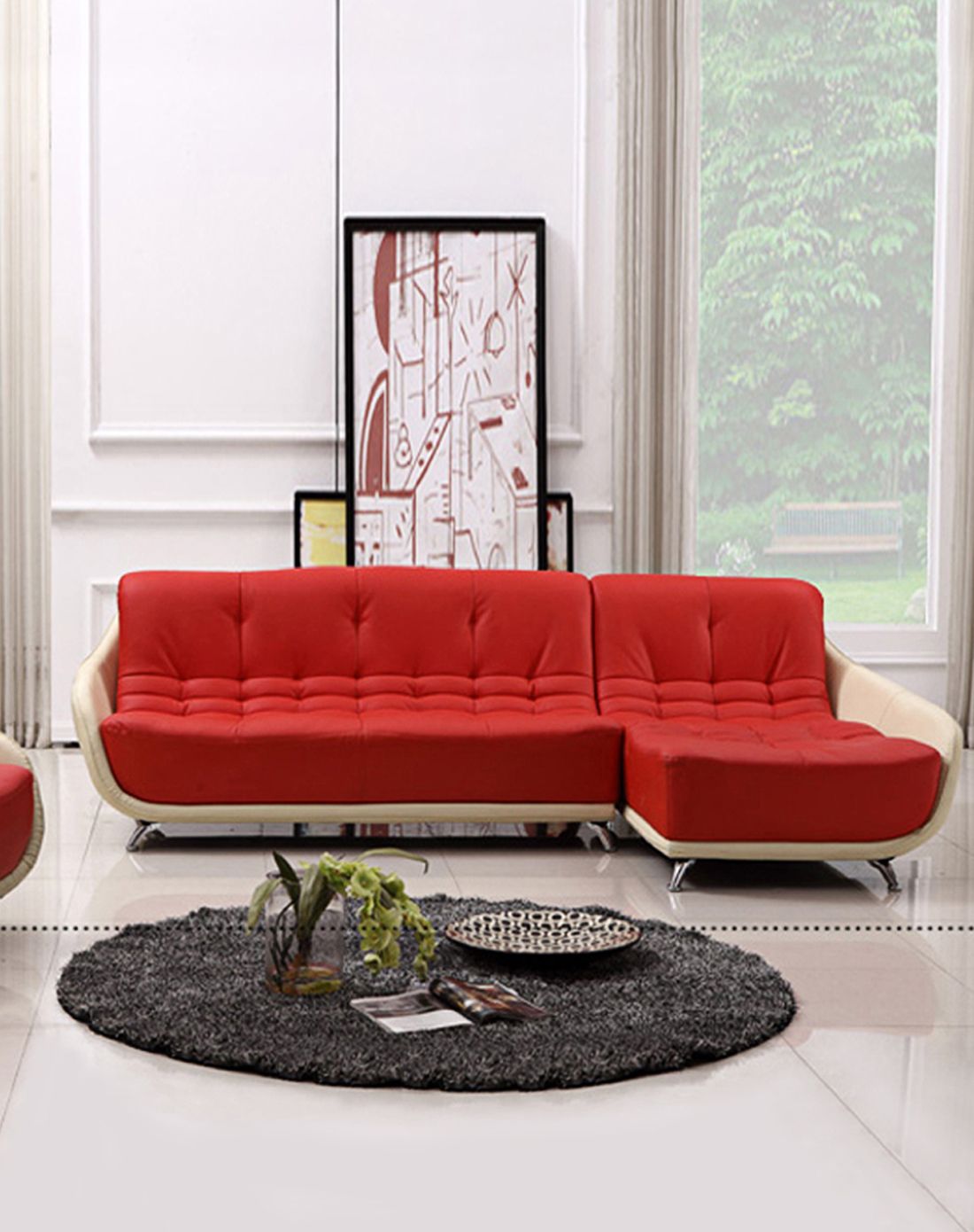 客厅沙发 双 贵妃左贵妃 上橘红色下白色 特价限量款