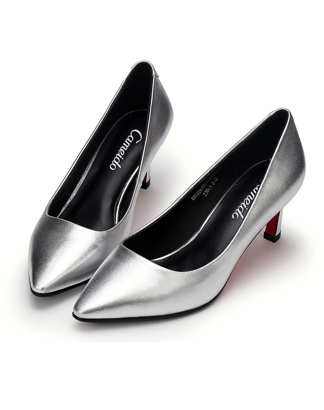 2016年新品欧美优雅款银色金属羊皮革时尚流线型尖头中跟单鞋