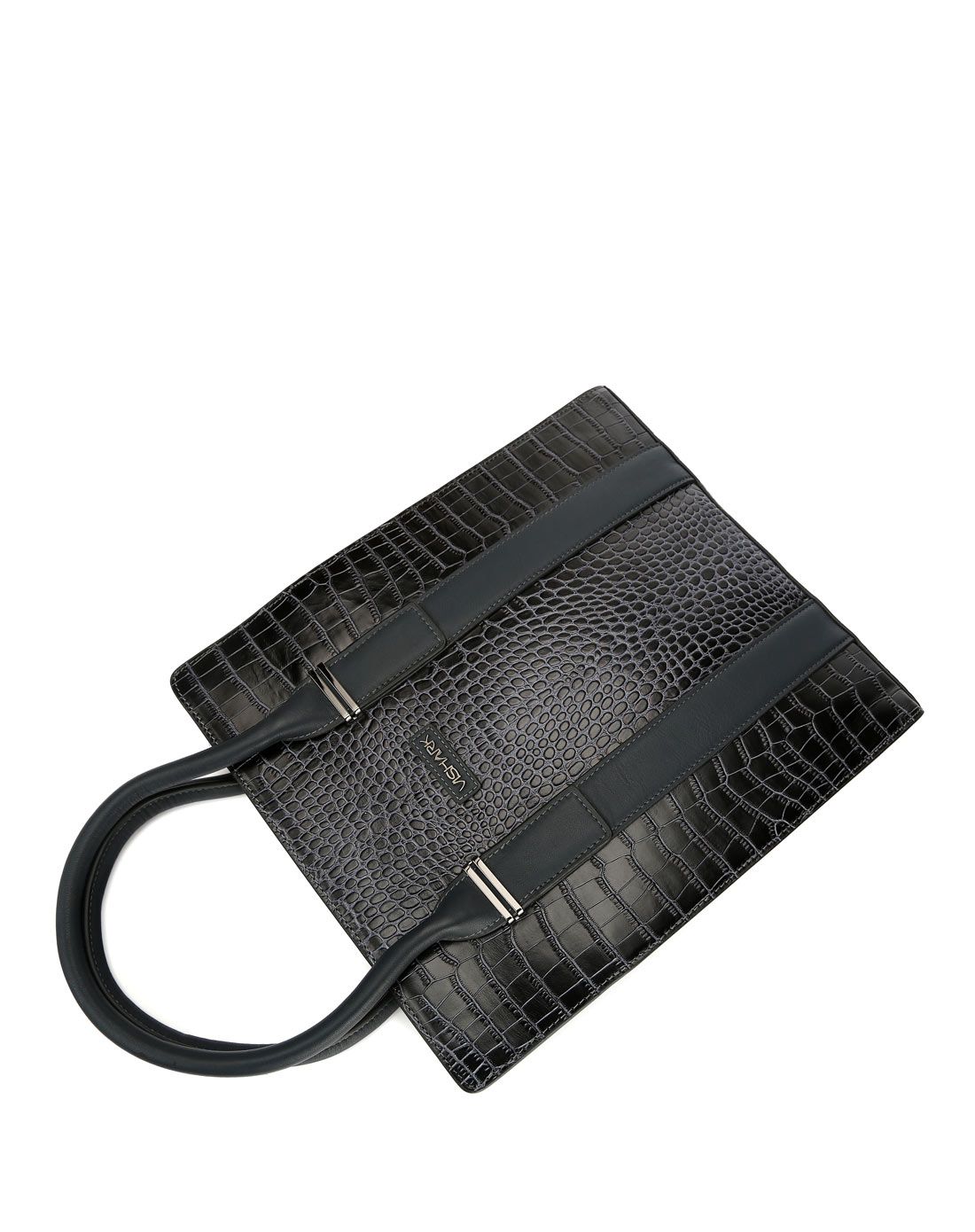 男款黑色鳄鱼皮头层牛皮多功能男包