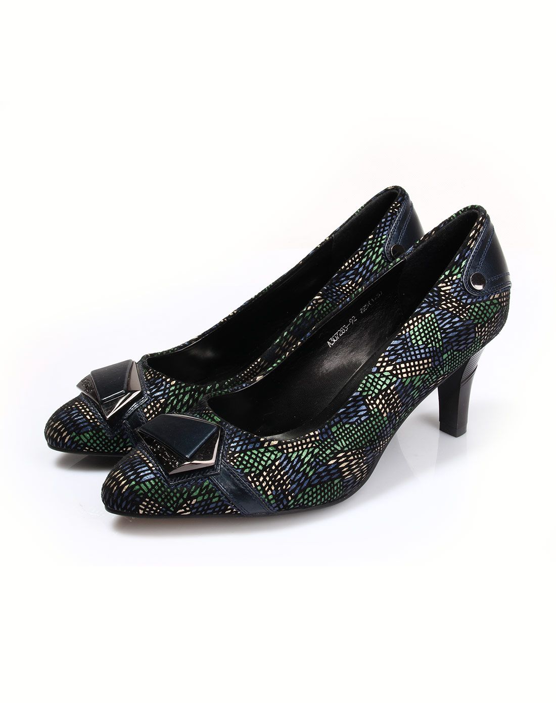 莱斯佩斯laspampas卡其色牛花皮大方饰扣高跟单鞋a307283-92_唯品会