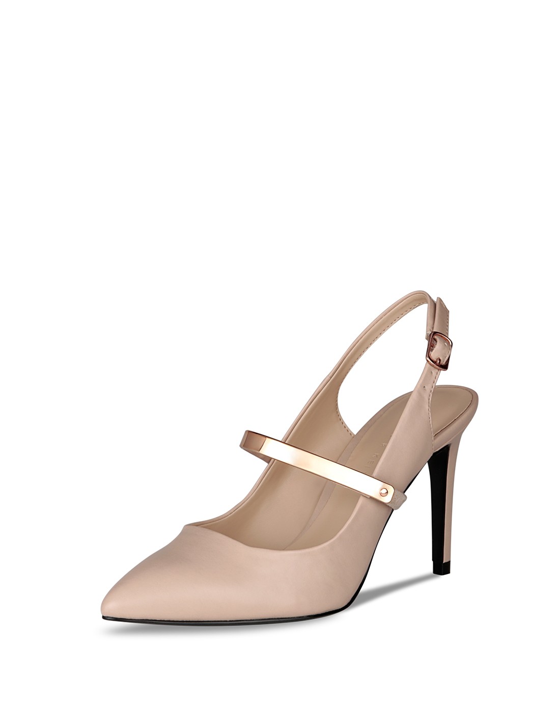 肉色时尚尖头环带细跟凉鞋