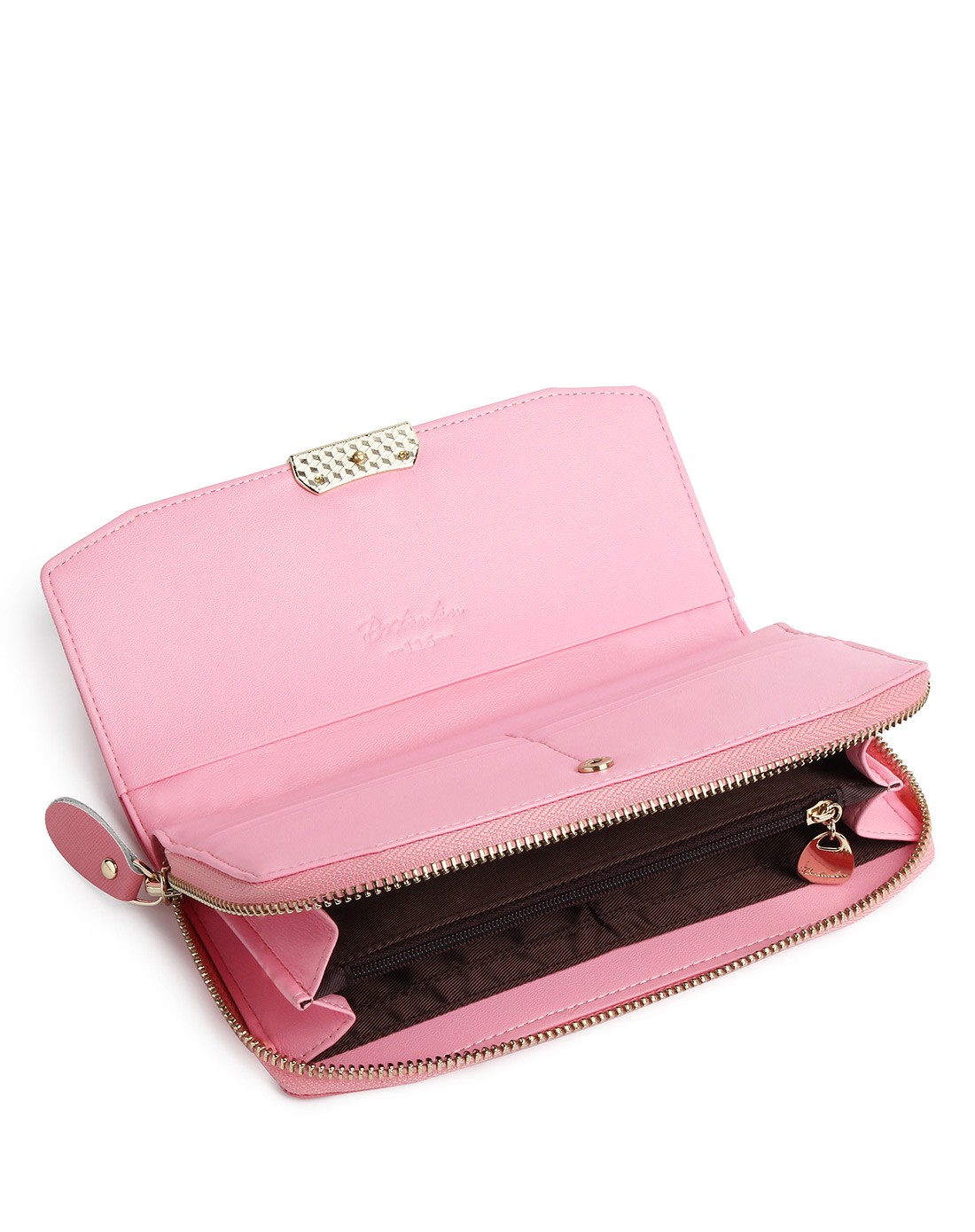 女士粉红色牛皮经典百搭休闲长款钱包