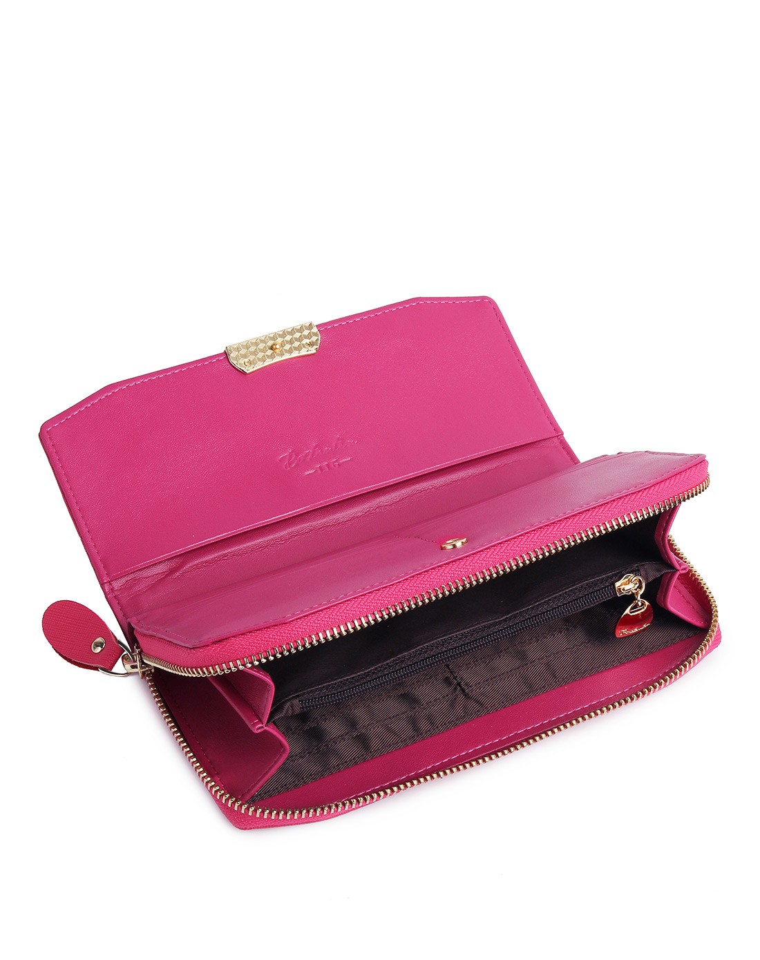 女士玫红色牛皮经典百搭休闲长款钱包