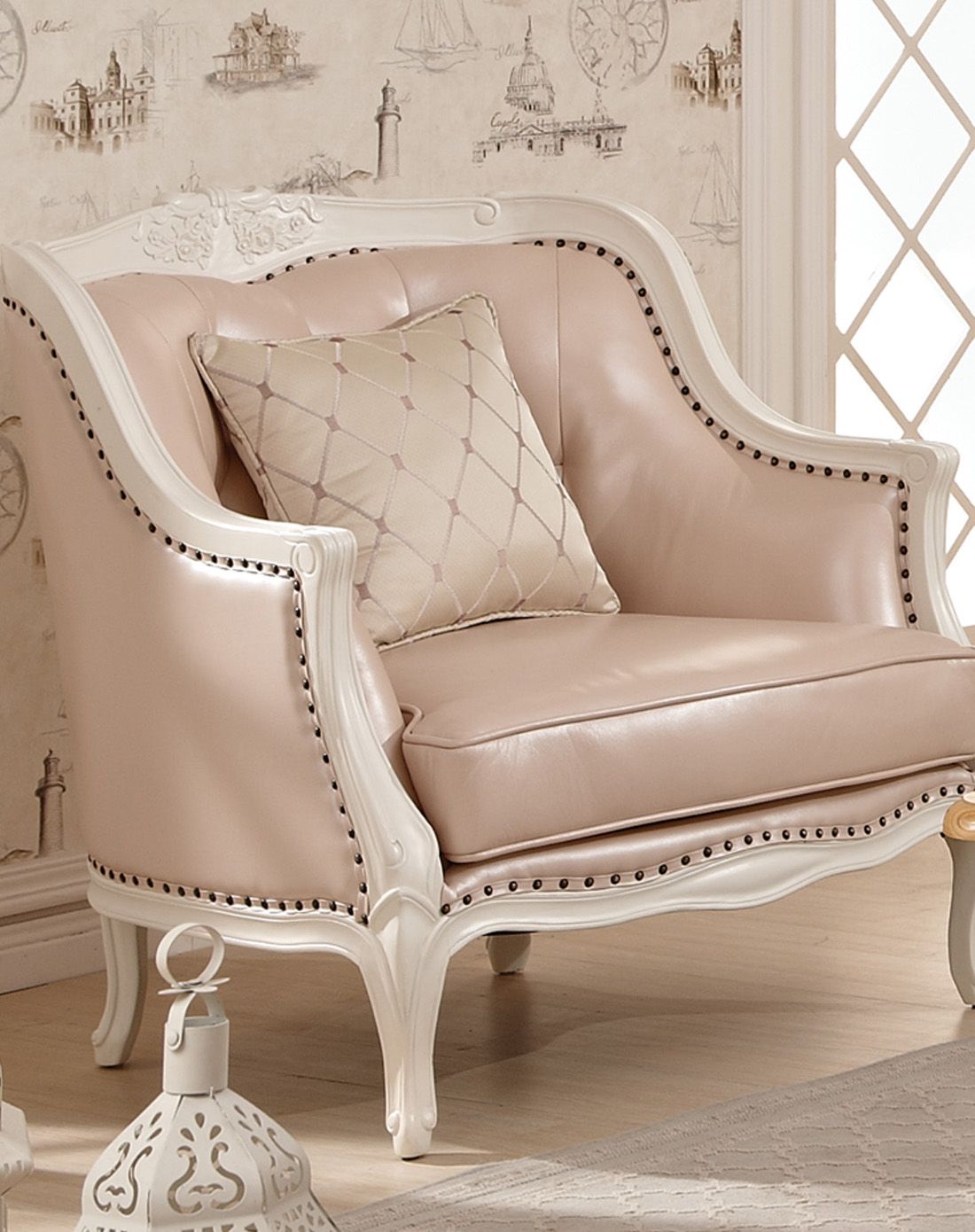 > 进口橡木头层牛皮珍珠白沙发[1 1 3]