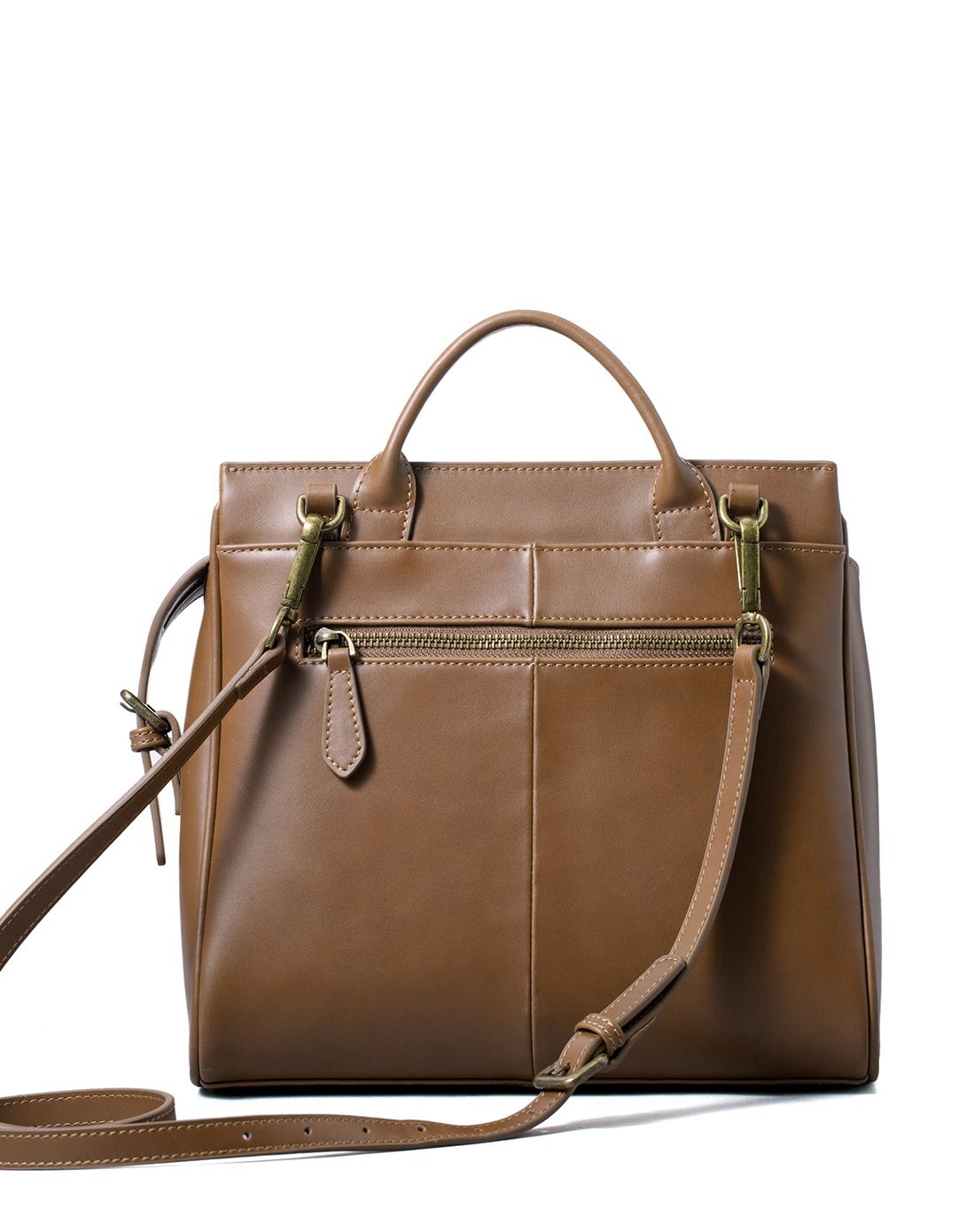 深棕色复古时尚手提单肩斜挎牛皮包翻盖