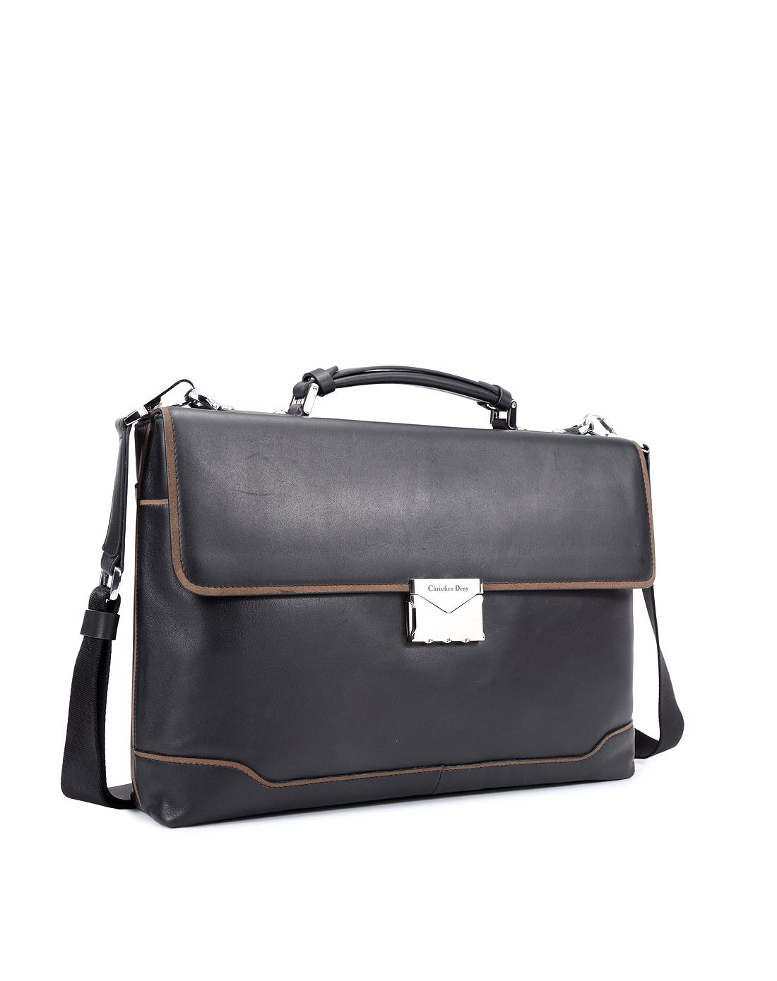 克雷斯丹尼chrisdien deny皮具专场男式黑色牛皮革公文包cd1003-091a