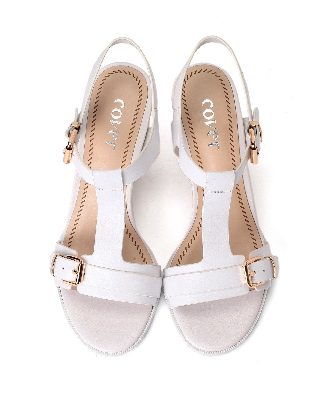 卡文15年新款白色牛皮革凉鞋