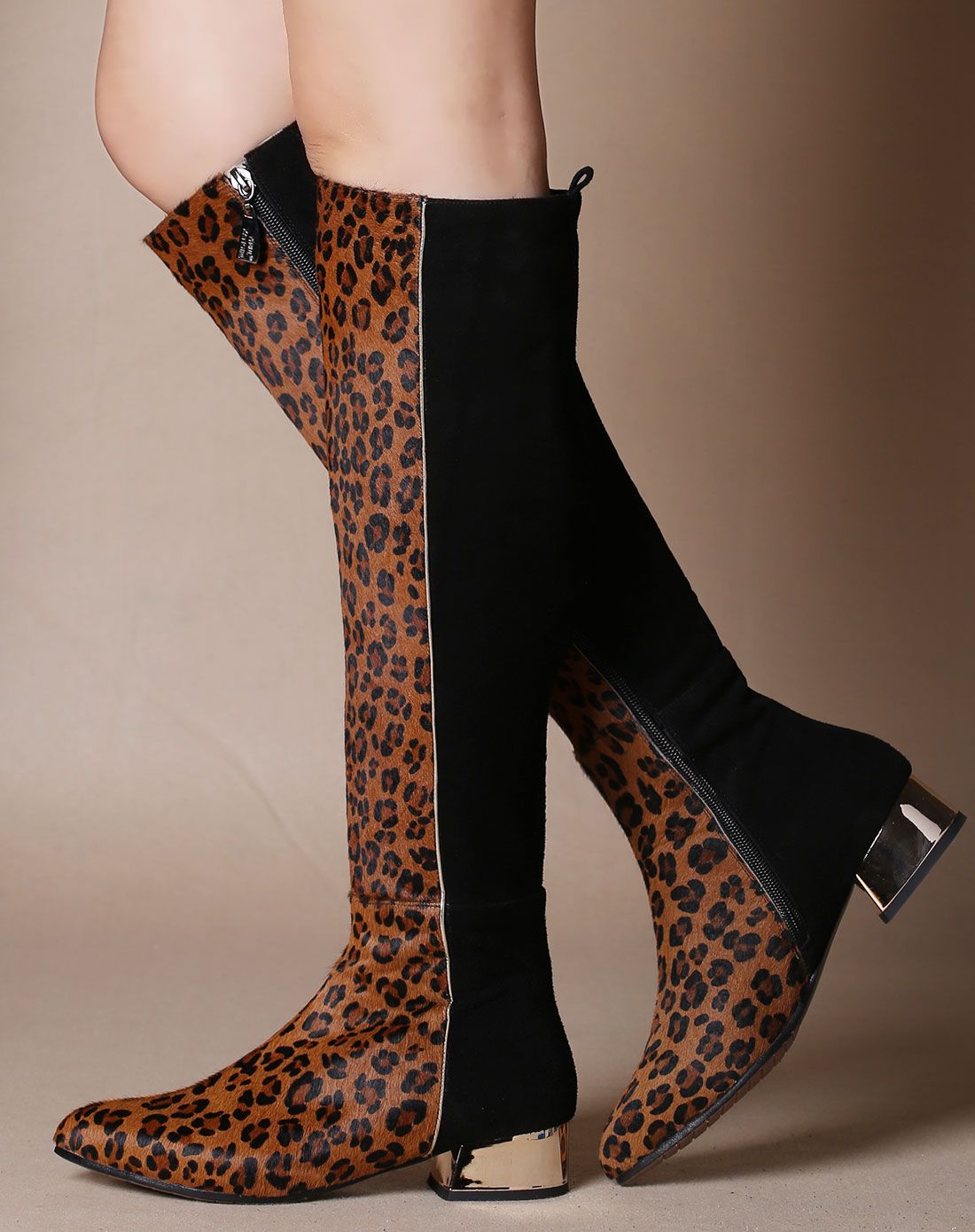 香阁儿女款欧美时尚潮流豹纹长靴