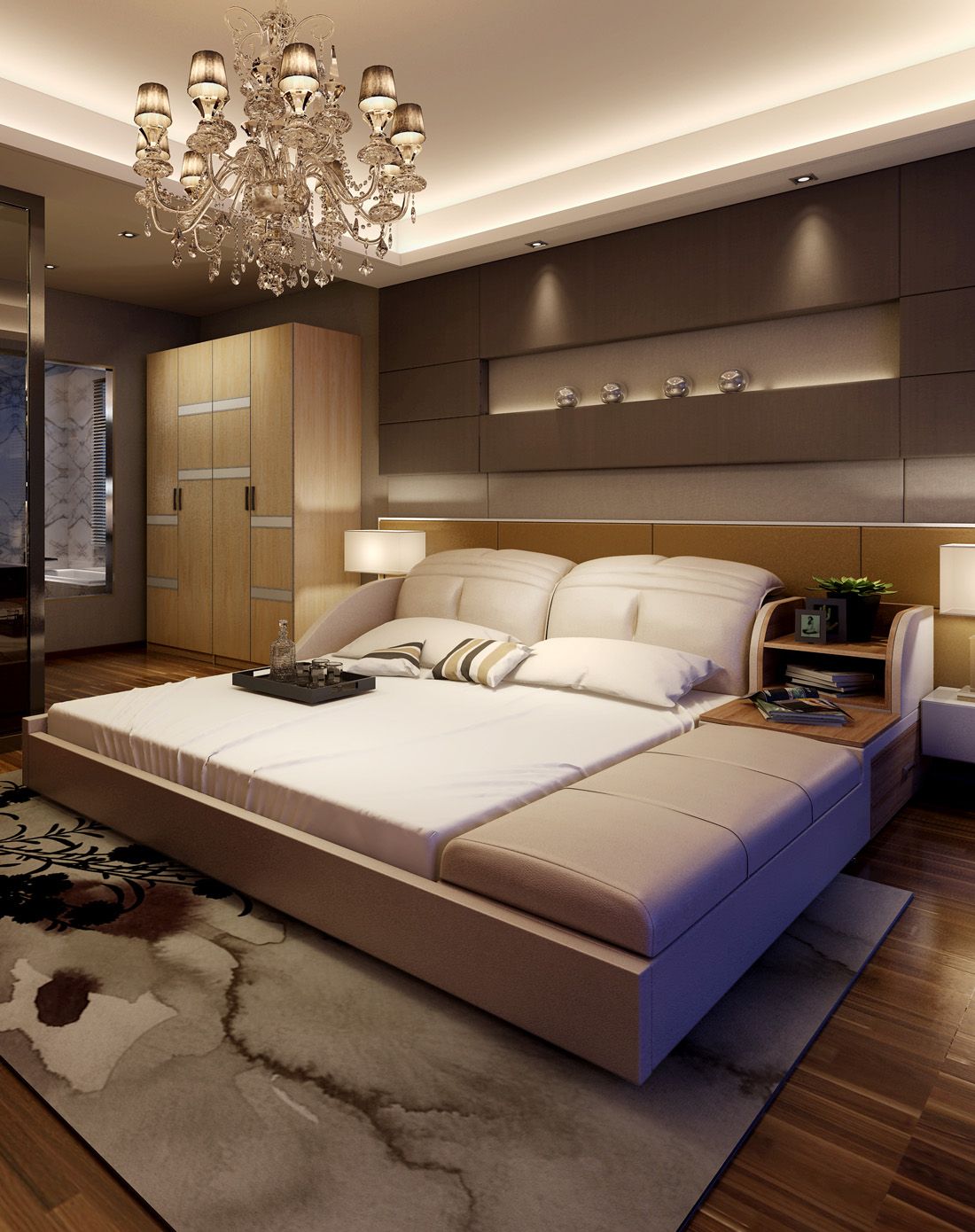 榻榻米双人床 卧室真皮床 1.8米 左右方向 浅卡其色