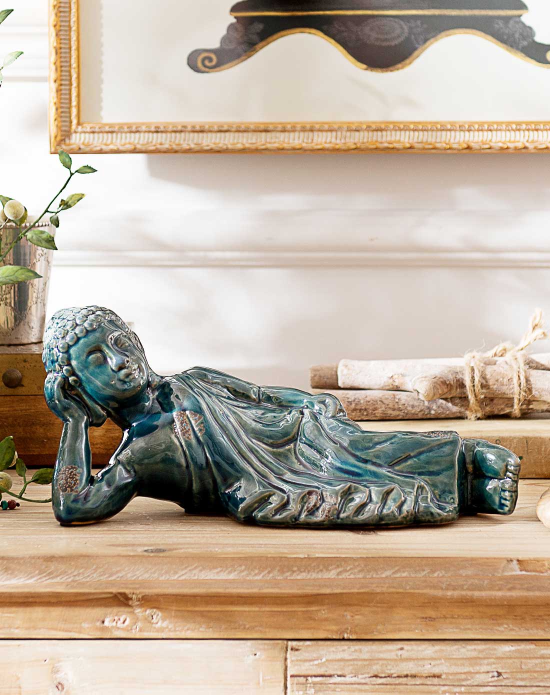 高档仿古做旧陶瓷佛像摆件 躺姿