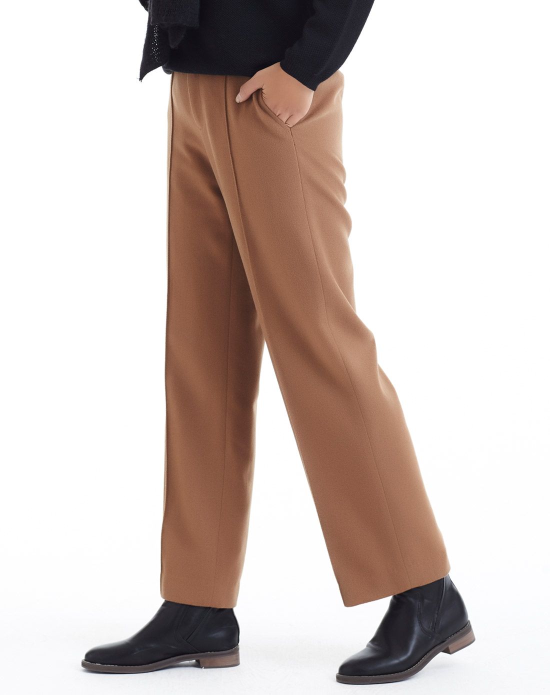 索菲丝尔裤子专场女款驼色保暖修身毛呢阔腿裤dl5421216_唯品会