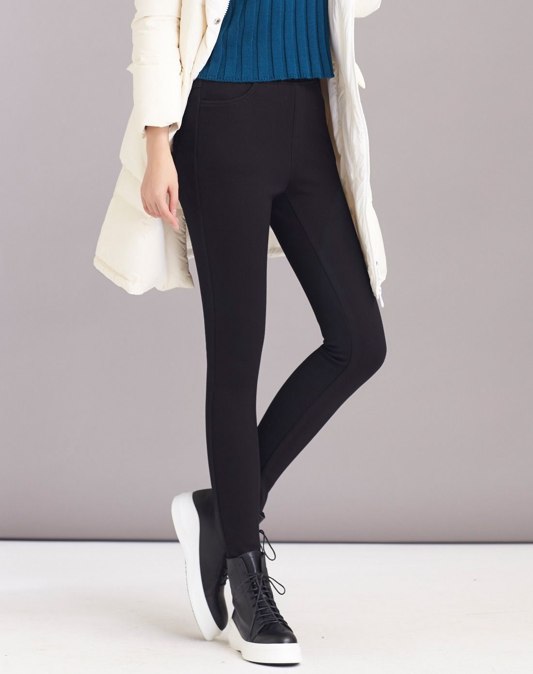 索菲丝尔女裤冬季保暖专场女款黑色时尚修身加绒外穿打底裤dd5419900