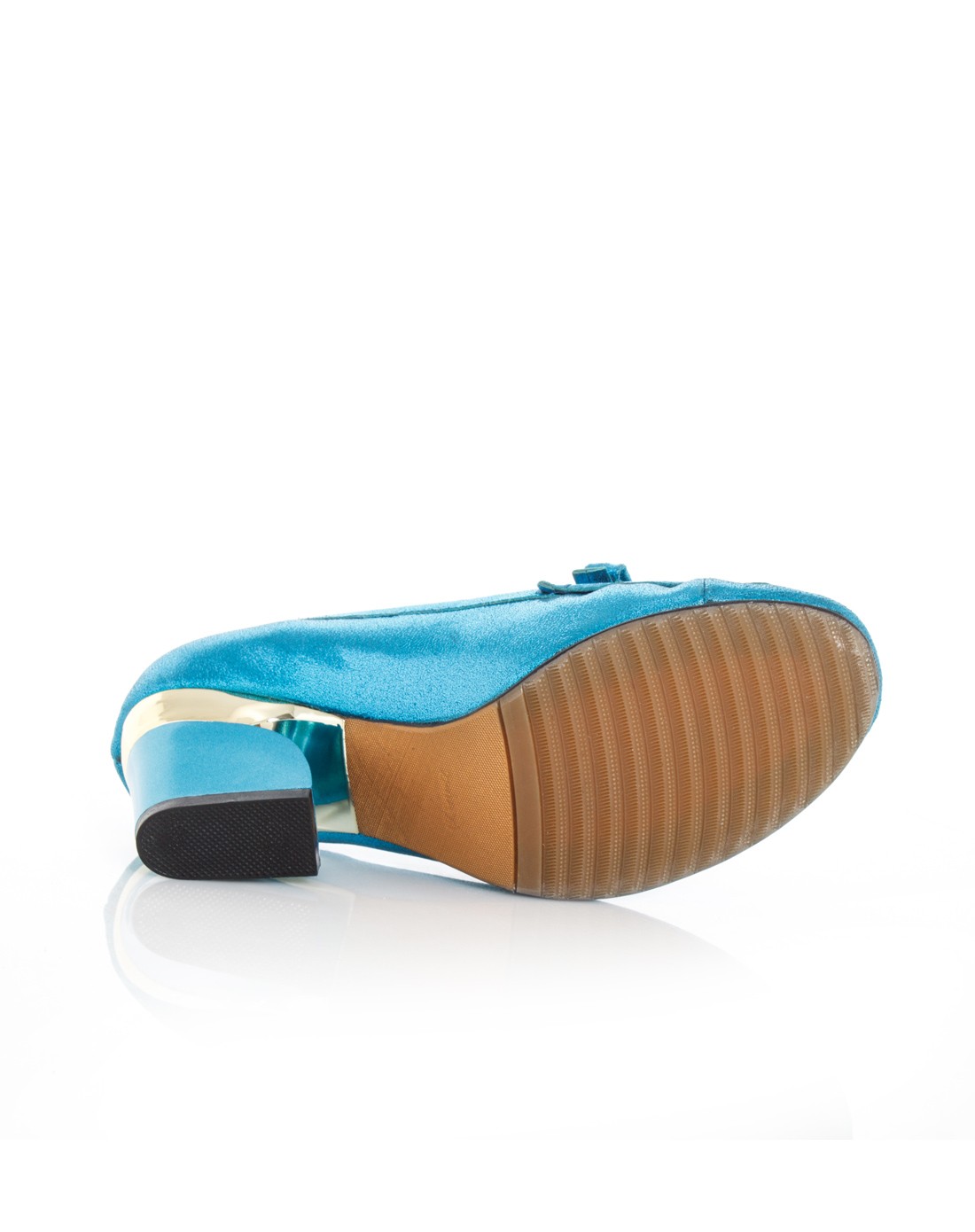 女款蓝色羊绒马蹄跟单鞋