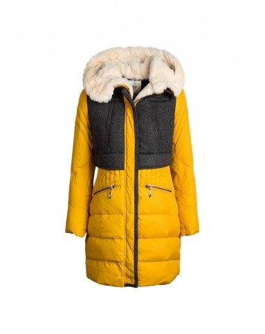 la babite 姜黄连帽撞色拉链羽绒服