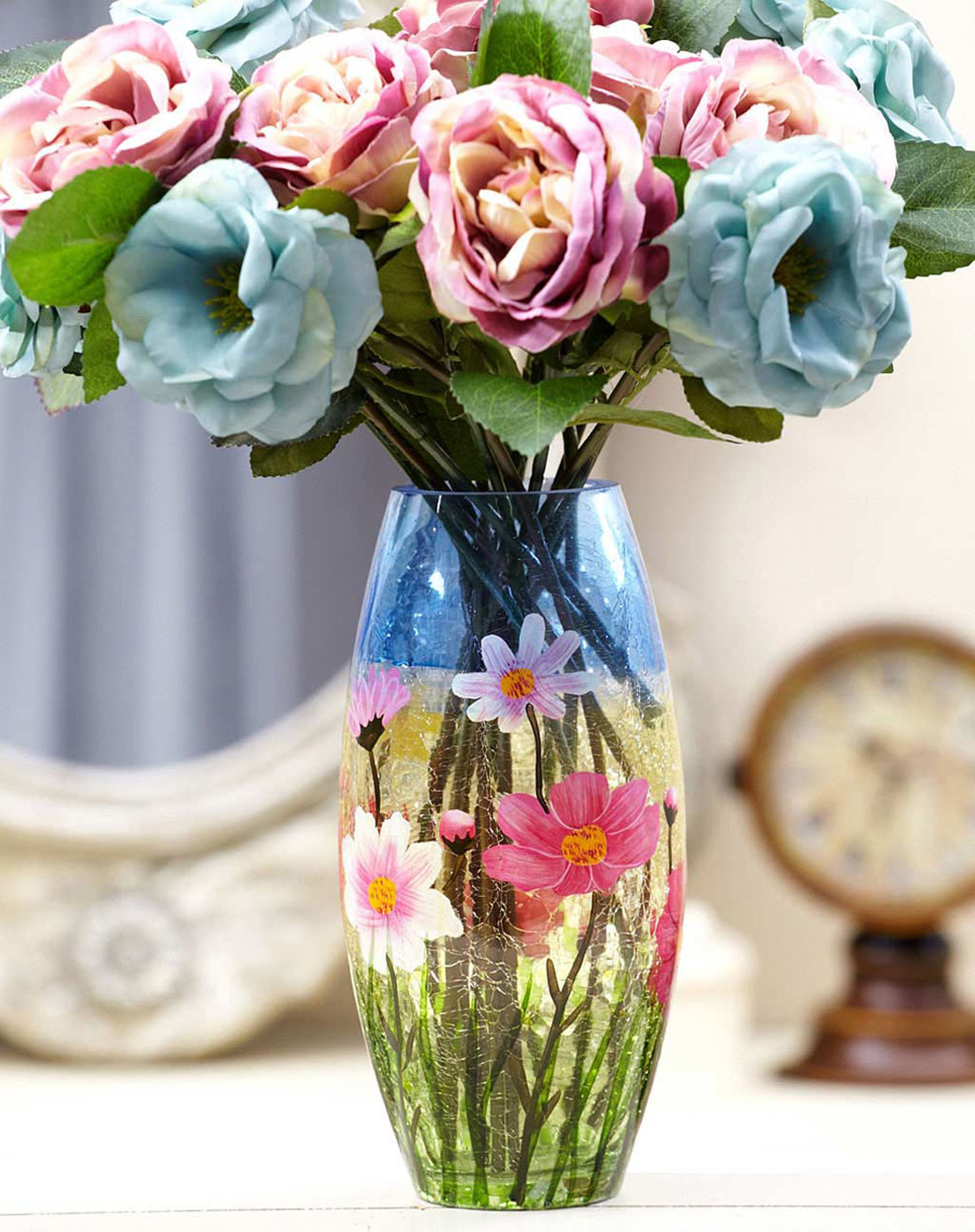 美式古典裂纹手工彩绘玻璃花瓶