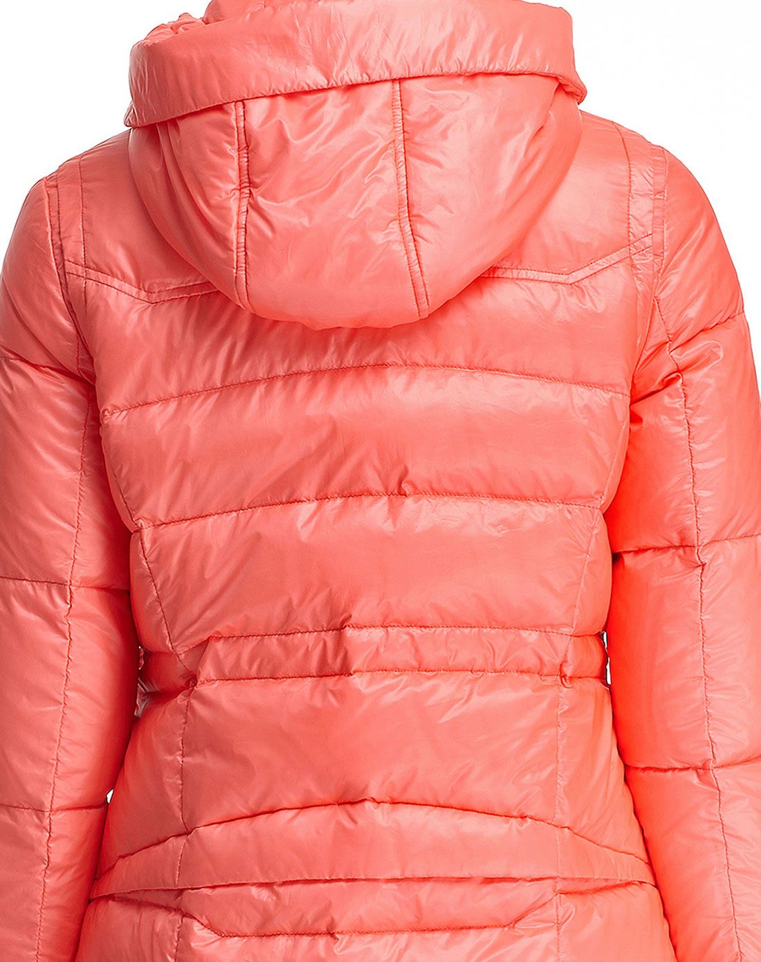 浅桃红色时尚活力长袖中长款羽绒服