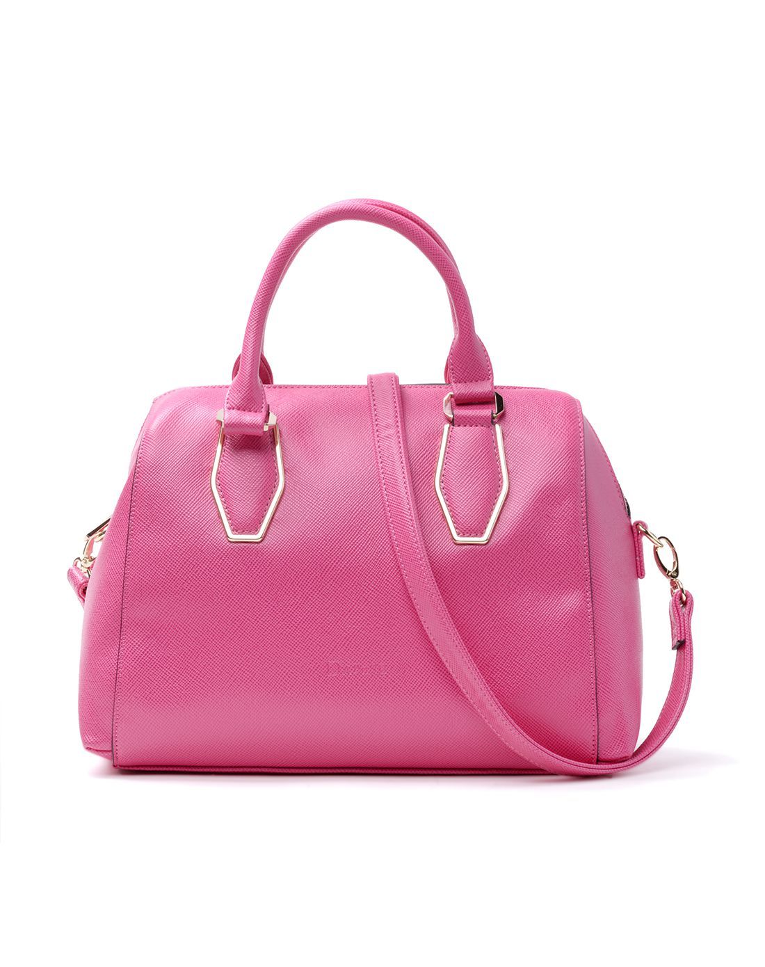 达芙妮软面金属扣桃红手提包