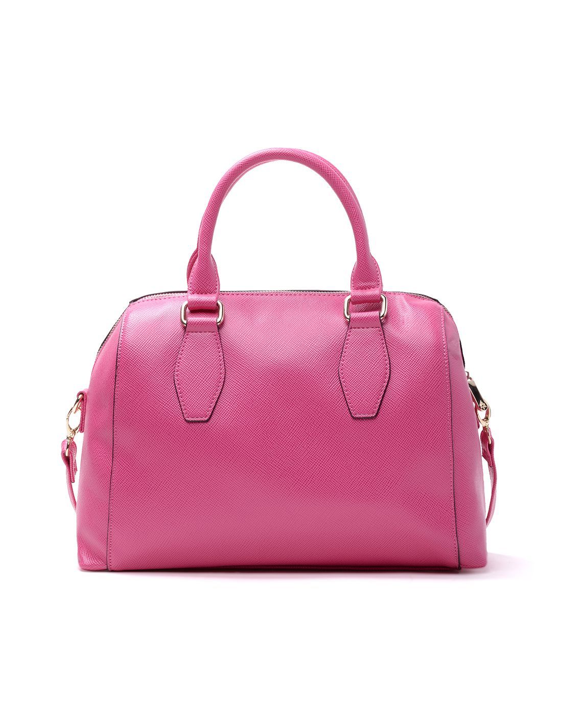 达芙妮软面金属扣桃红手提包