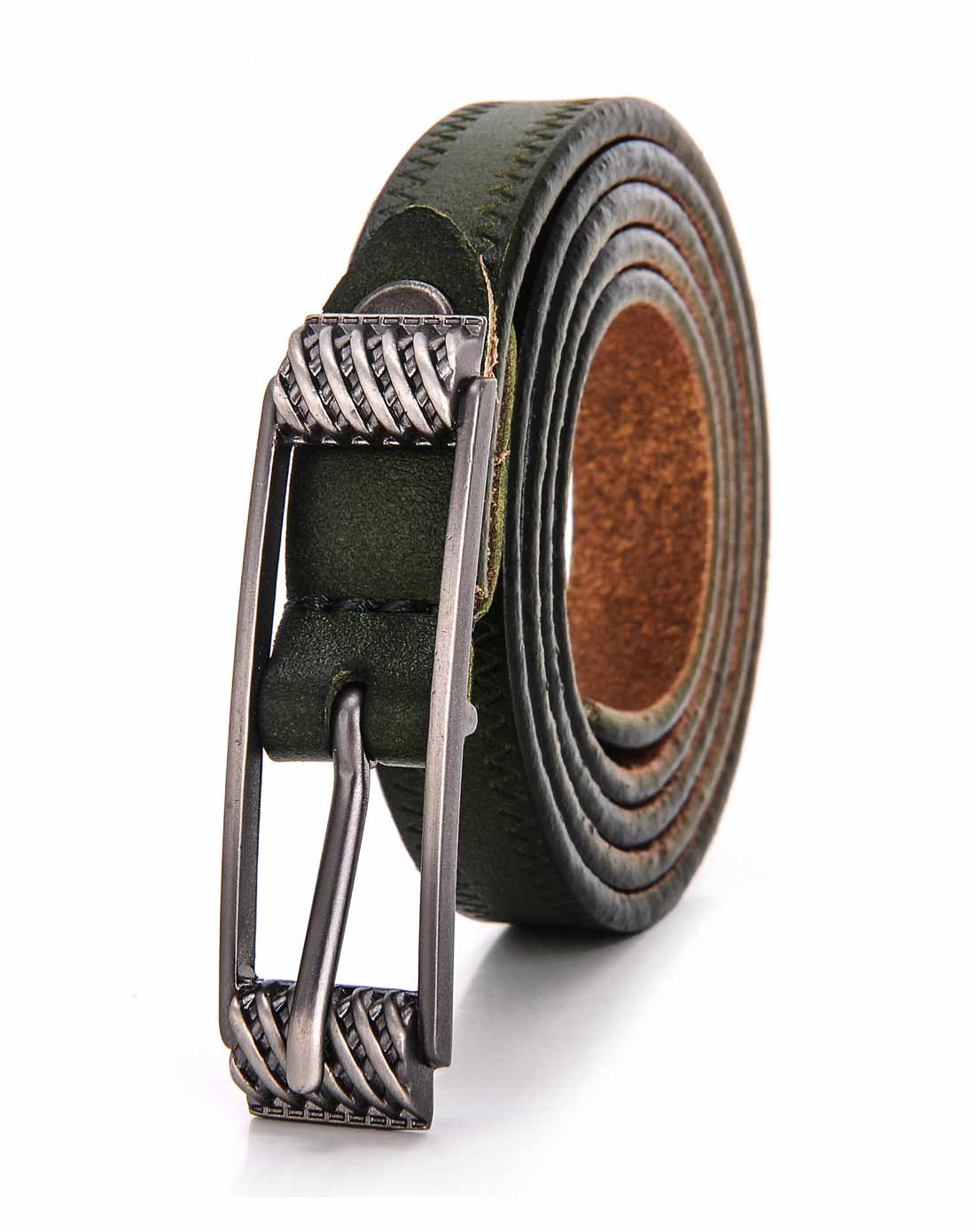 女士绿色牛皮复古时尚针扣皮带