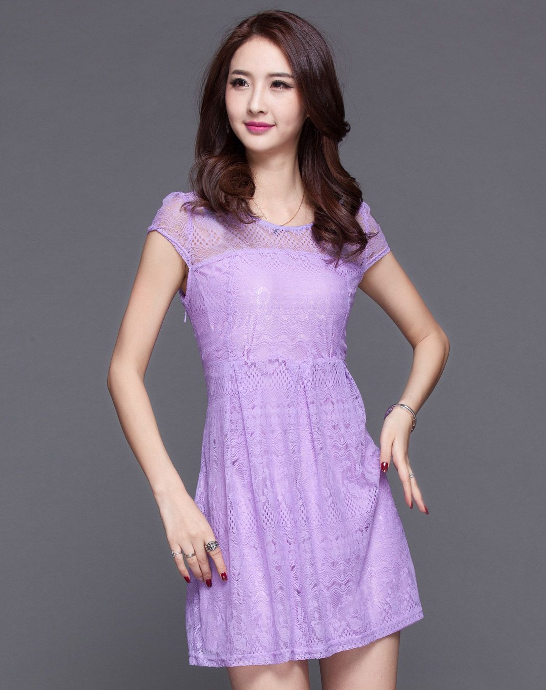 紫色蕾丝高贵优雅修身通勤连衣裙