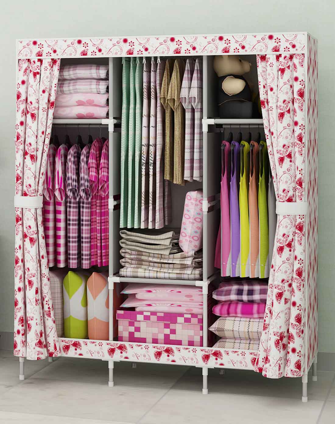 简易窗帘式大容量布衣橱