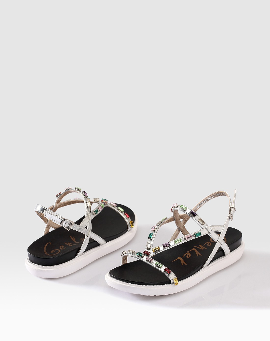 2015新款幻彩银松糕水钻平底凉鞋