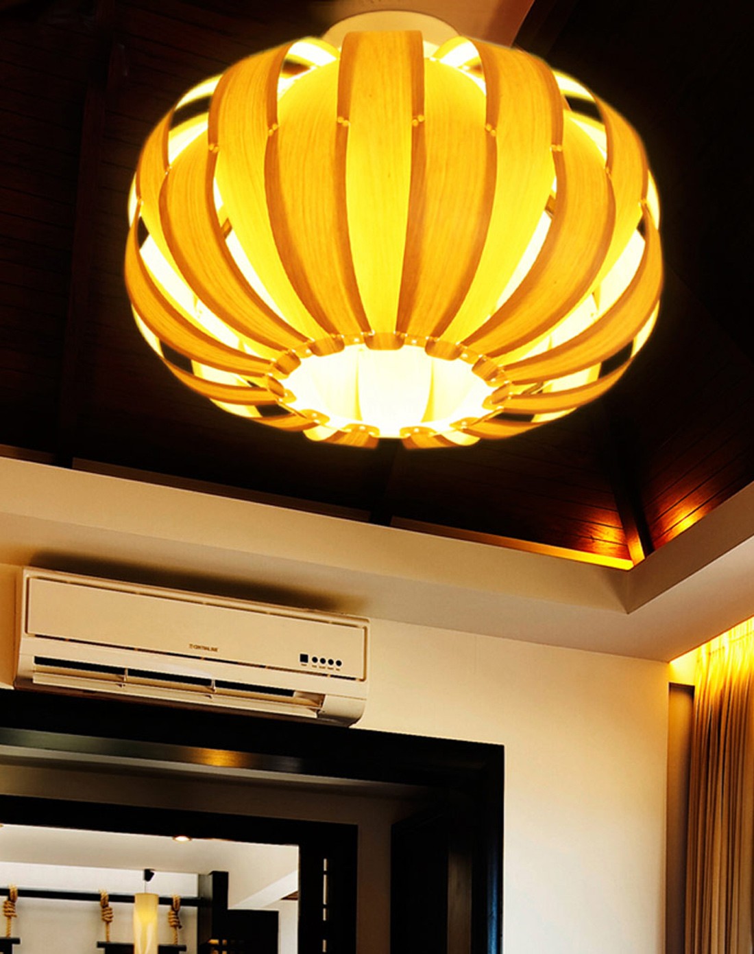 比月木皮东南亚客厅吸顶灯3129小号