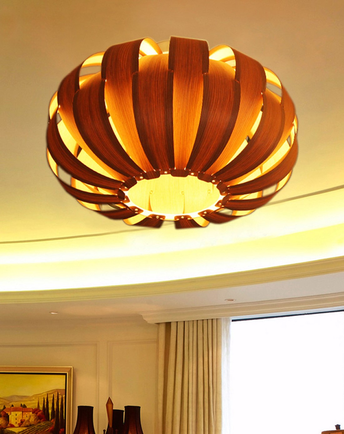 比月木皮东南亚客厅吸顶灯3129小号