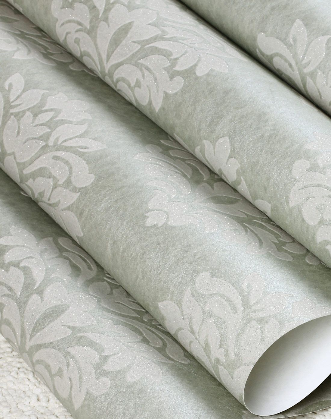 欣旺植绒墙纸无纺布卧室客厅壁纸-卡其绿 三卷起售