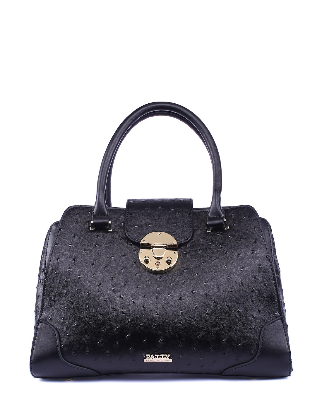 芭迪patty鞋包清仓专场黑色鸵鸟纹优质牛皮定型单肩女包1ah192763-017