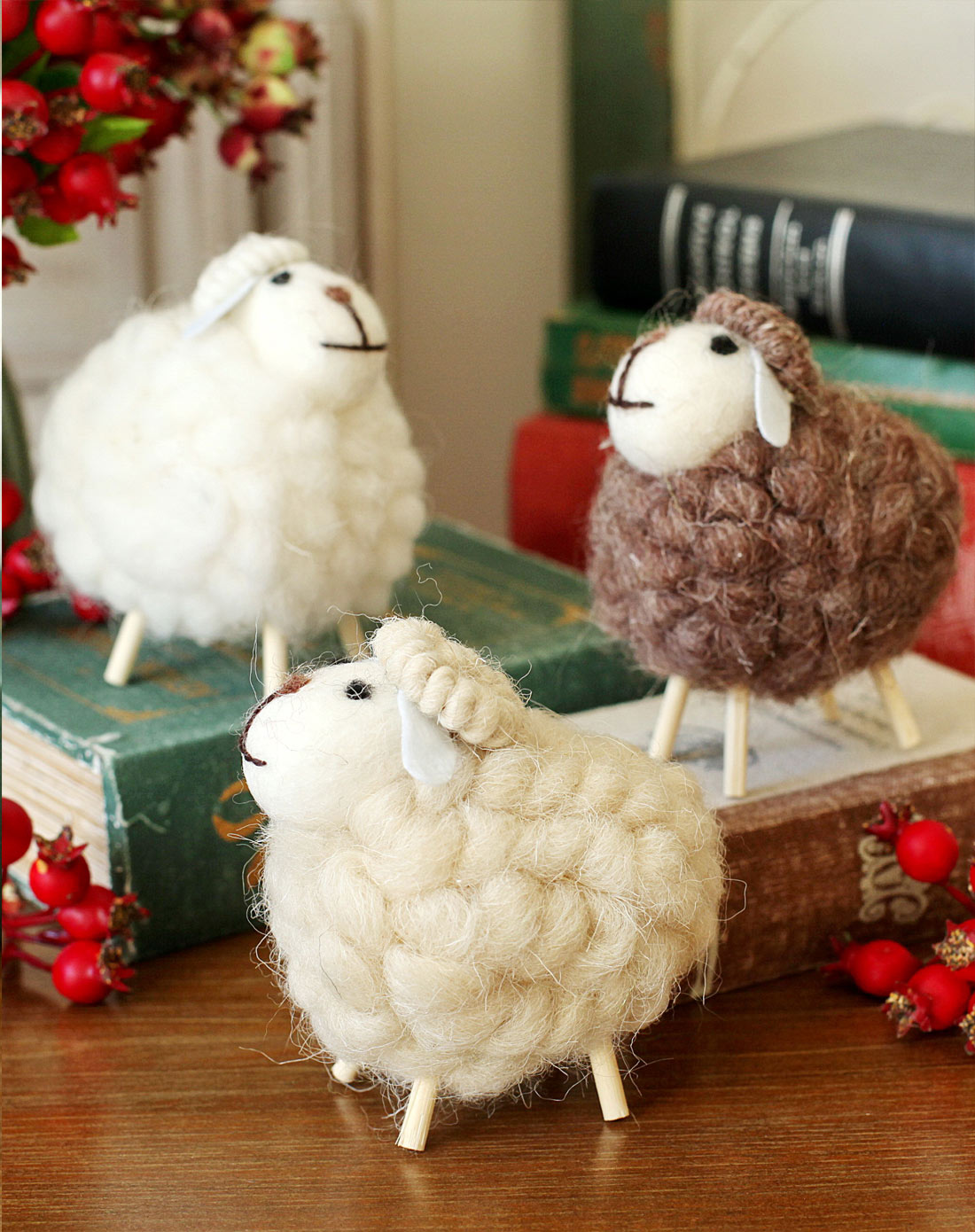 3件套 手工制作羊毛毡可爱绵羊羊摆件