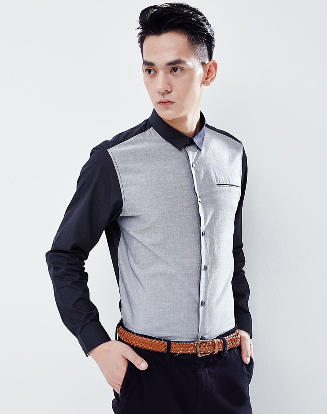 拉夏贝尔旗下品牌男装专场 > pote 藏青时尚撞色衬衫