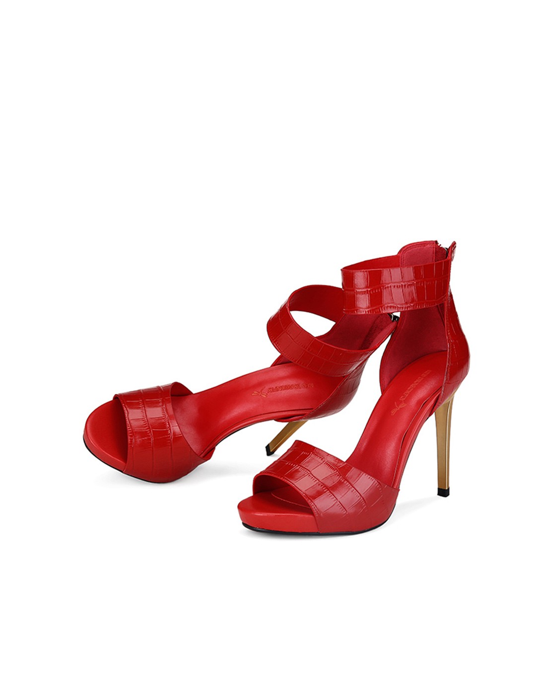 2015夏季红色头层牛皮细跟女士凉鞋