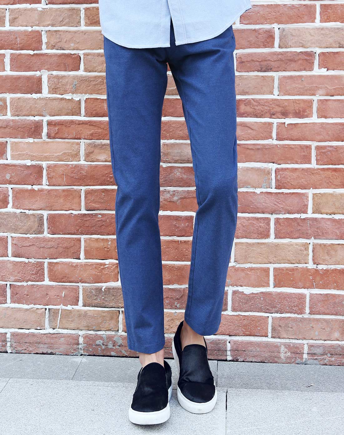 男藏蓝色纯色简约休闲裤