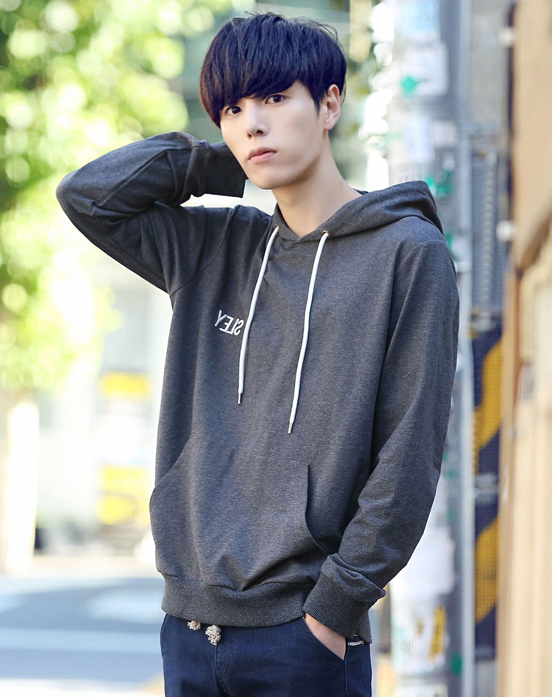 凡兔one-t男装移动专场男深灰色韩风连帽休闲卫衣wy-91shenhui_唯品会