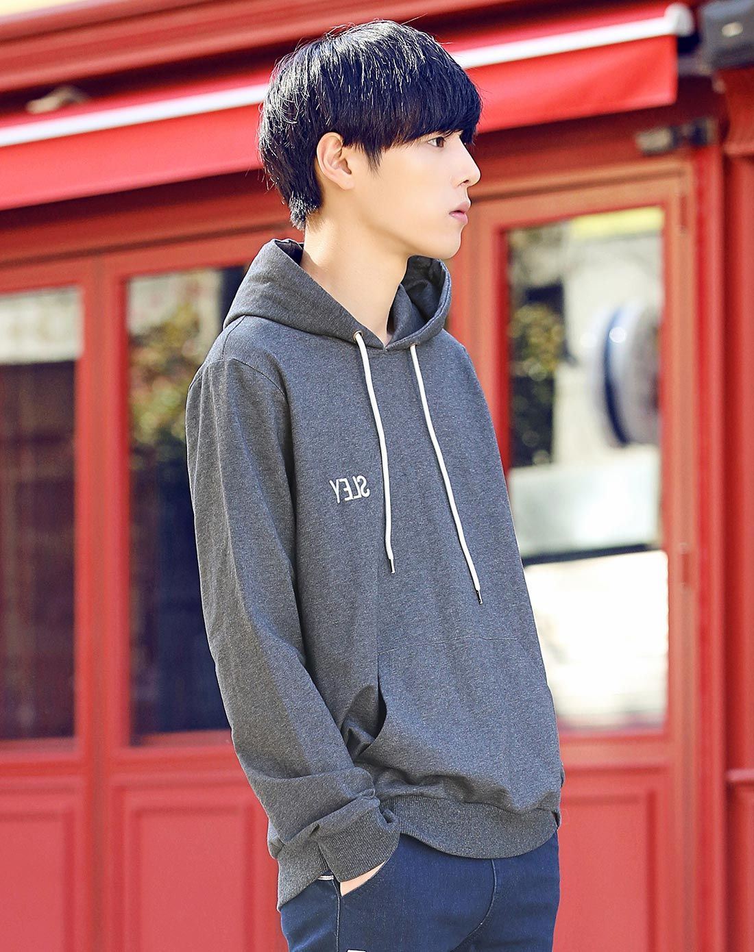 凡兔one-t男装移动专场男深灰色韩风连帽休闲卫衣wy-91shenhui_唯品会