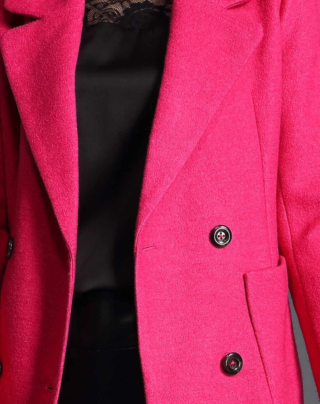 美莎帕mesappas玫红色时尚翻领长袖双钮扣毛呢大衣18d-wdw266211_唯品