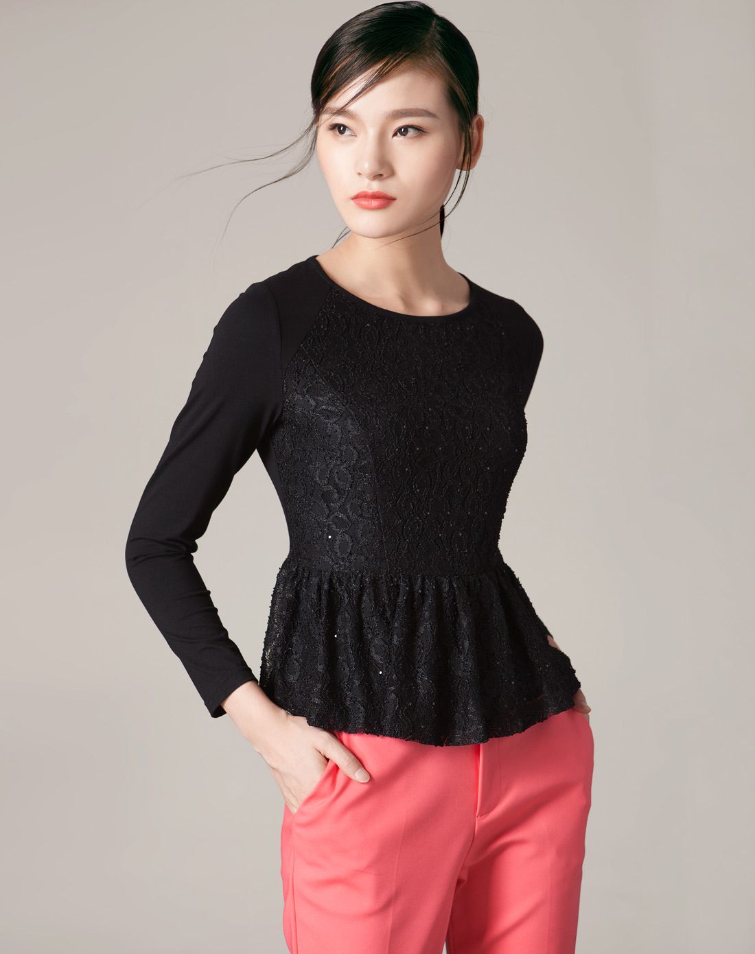 legend黑色蕾丝拼接打底衫t恤sst50562670_唯品会