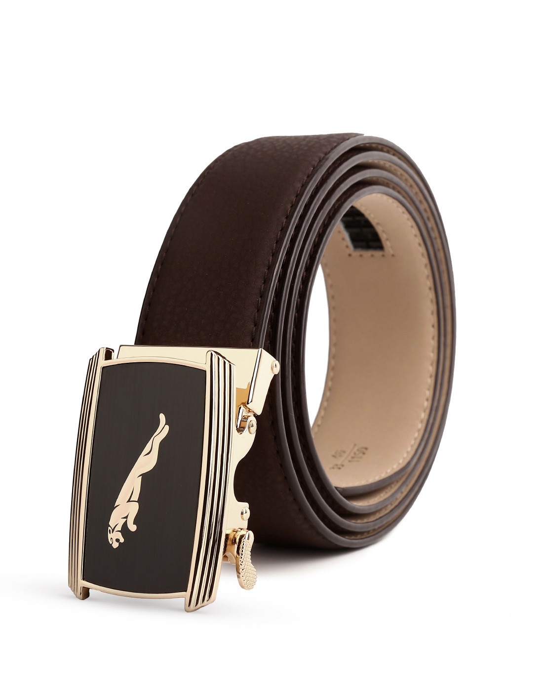 男士啡色斑点牛皮豹子扣头皮带