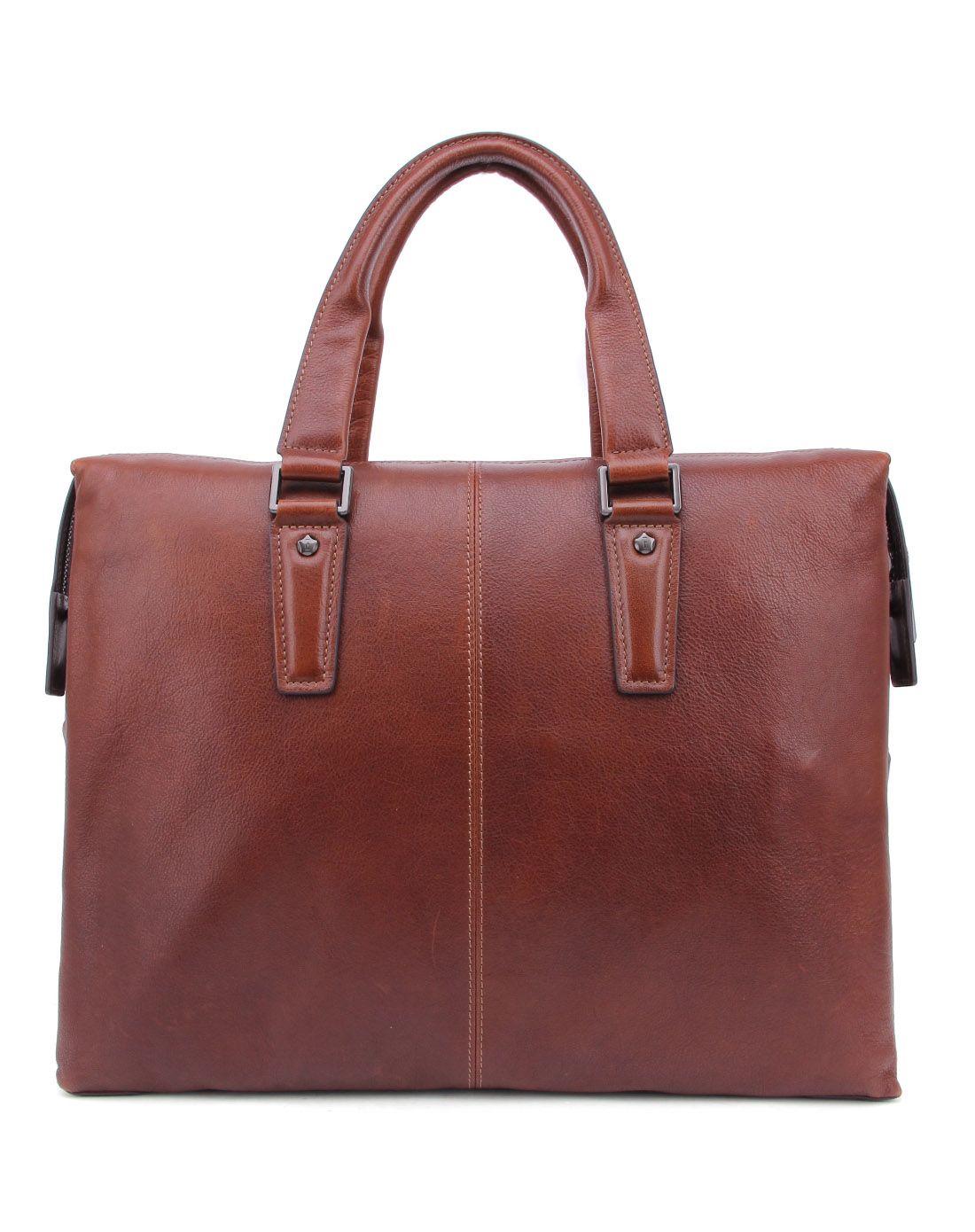 浅啡色优质牛皮横款经典休闲手提单肩包