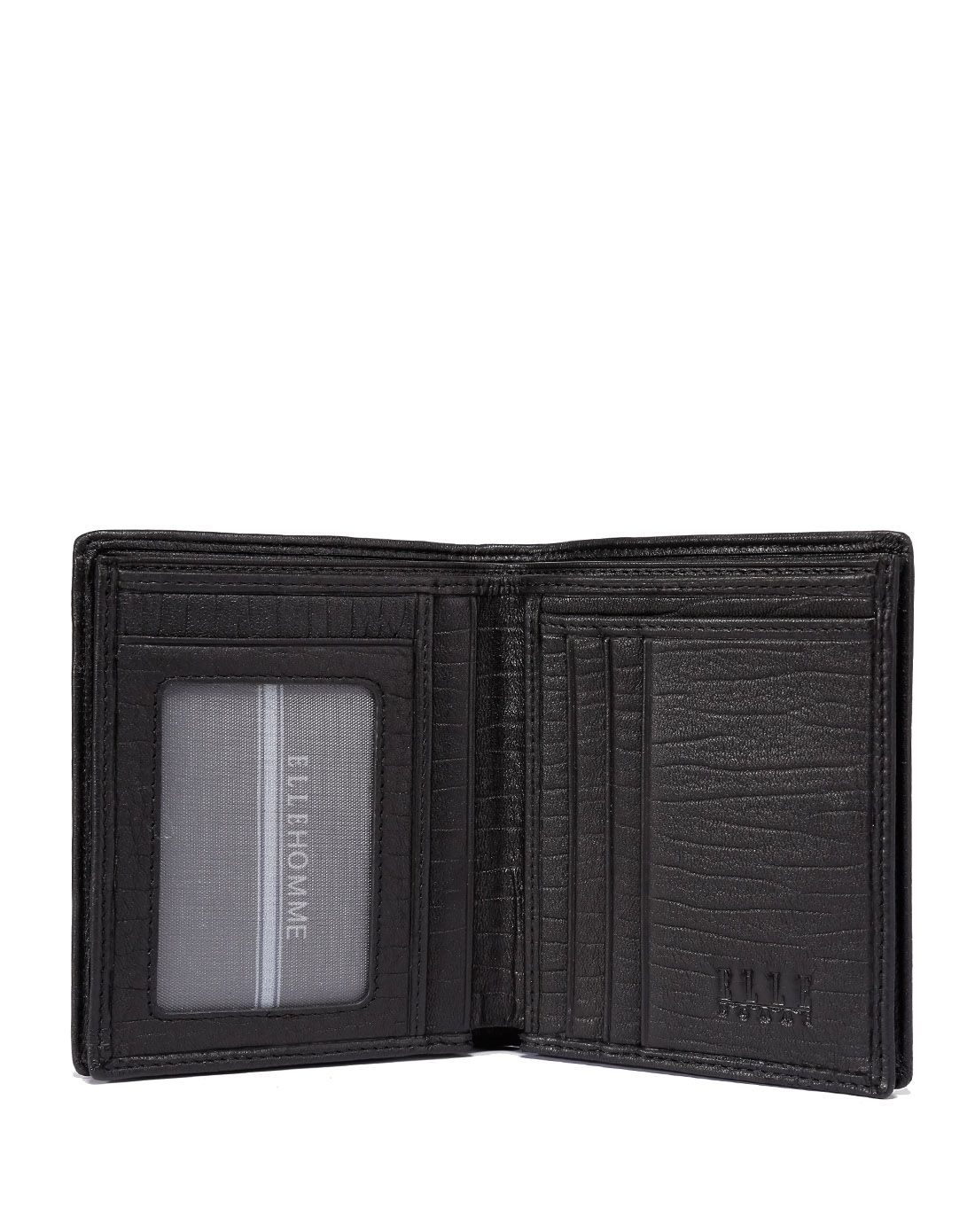 elle homme皮具时尚专场黑色鹿皮革宽条纹竖款两折钱包e587741032