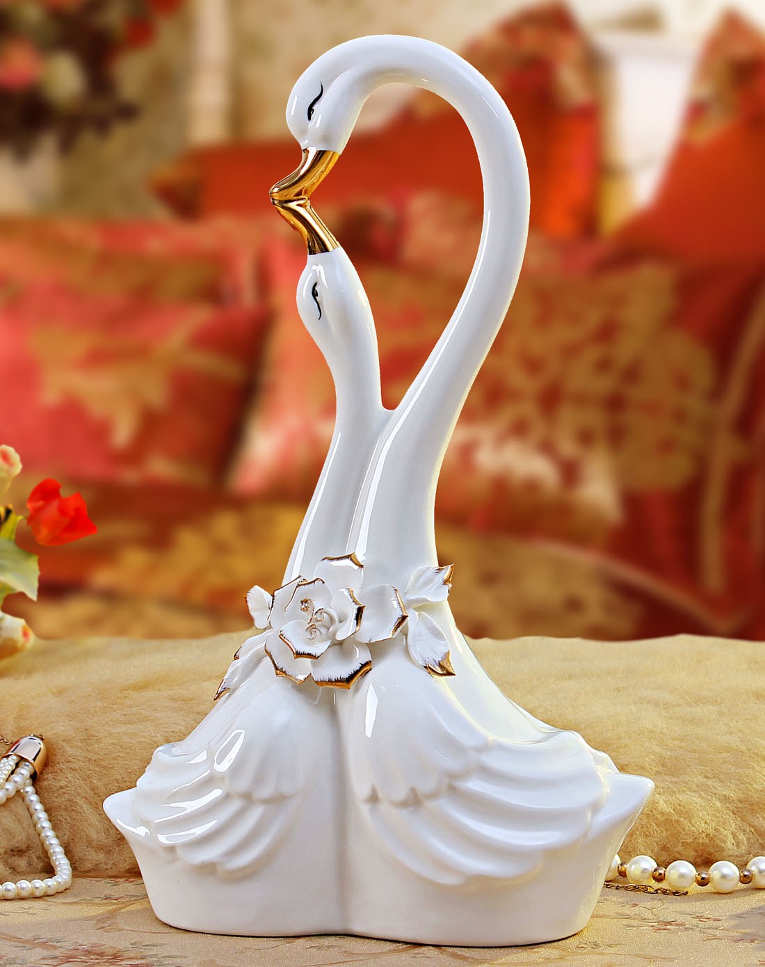 婚庆摆件-陶瓷描金天鹅1对